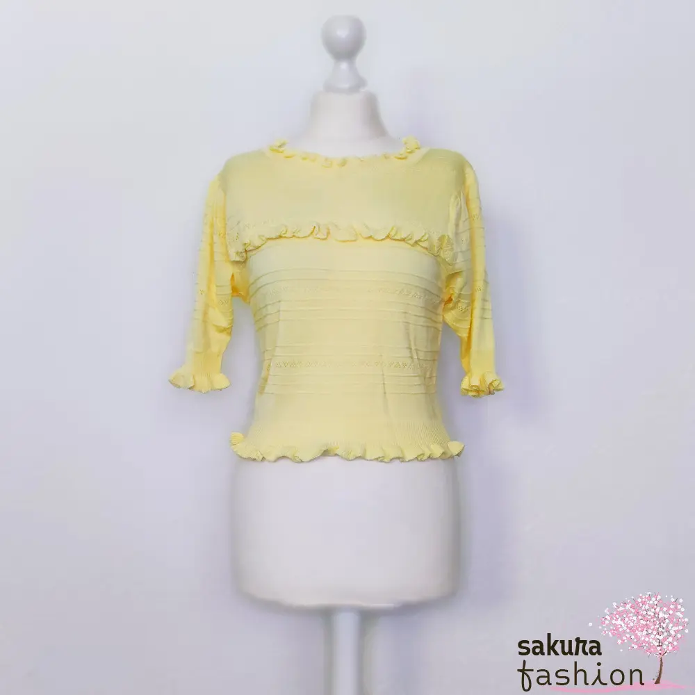 Liz Lisa Shirt Pullover Gelb Rüschen Strick Halbarm Japan Kawaii Süß