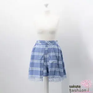 Axes Femme Poetique Hosenrock Hose Überrock Blau Weiß Kariert Karo Muster Glitzer Stoffgürtel Schleife Saumspitze Japan Kawaii Feminin