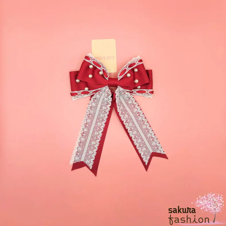 Liz Lisa Haaraccessoire Haarschleife Haarklemme Rot Spitzenband Perlen Weiß Groß Japan Kawaii heart pearl hair clip