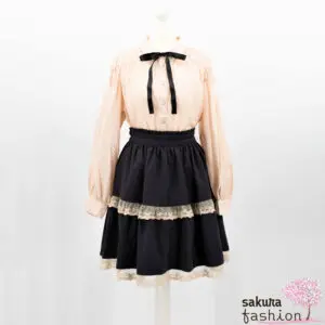 Axes Femme POETIQUE Bluse rosa Punkte Schleife Schwarz Raffbluse Blassrosa Gepunktet Japan Kawaii Feminin