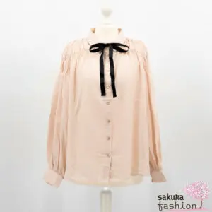 Axes Femme POETIQUE Bluse rosa Punkte Schleife Schwarz Raffbluse Blassrosa Gepunktet Japan Kawaii Feminin
