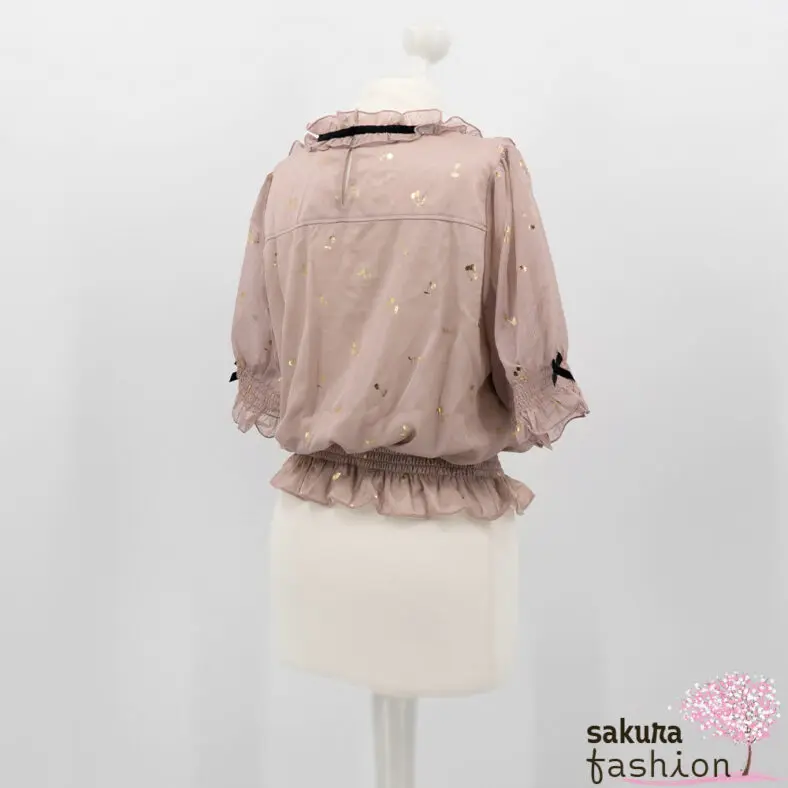 Liz Lisa Bluse Rosa Kirschaufdruck Gold Schleife Schwarz Zierknöpfe Rüschen Japan Kawaii