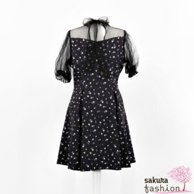 Eat..Me Kleid Blau Blumenmotiv Schleife Schwarz Tüll Rosenmotiv Mini Kurz Japan