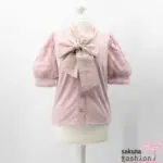 Liz Lisa Blusenshirt Bluse Shirt Gerippt Rosa Puffärmel Herzen Schleifenkragen Schleife Stickerei Zierknöpfe Gold Borde Japan Kawaii