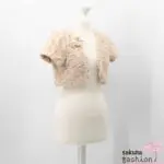 Axes Femme Bolero Jacke Kurz Weich Flauschig Kuschelig Beige Ansteckblume Rose Perlen Glitzerstein Schmuckstein Japan Kawaii Feminin