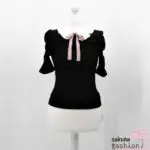 Ank Rouge Bluse Shirt Blusenshirt Schwarz Kragen Rüsche Weiß Schleife Rosa Japan Kawaii Feminin