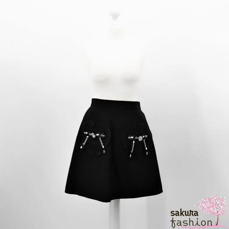 Ank Rouge Rock Schwarz Herztaschen Spitze Schleife Bijou Tailliert Lady-Mini Kurz Japan Kawaii