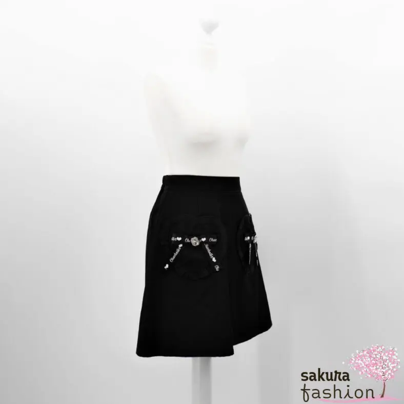 Ank Rouge Rock Schwarz Herztaschen Spitze Schleife Bijou Tailliert Lady-Mini Kurz Japan Kawaii
