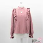 Ank Rouge Bluse Rosa Langarm Lochausschnitt Herz Zierknöpfe Rüschen Stehkragen Perlen Weiß Schwarz Japan Kawaii Feminin