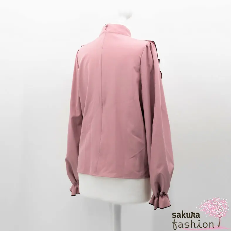 Ank Rouge Bluse Rosa Langarm Lochausschnitt Herz Zierknöpfe Rüschen Stehkragen Perlen Weiß Schwarz Japan Kawaii Feminin