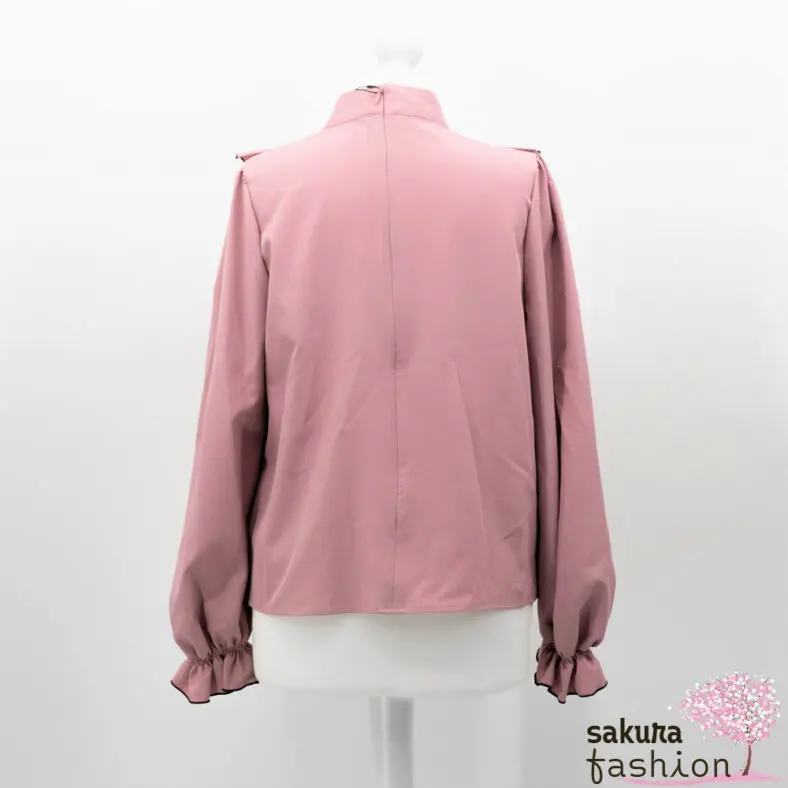 Ank Rouge Bluse Rosa Langarm Lochausschnitt Herz Zierknöpfe Rüschen Stehkragen Perlen Weiß Schwarz Japan Kawaii Feminin