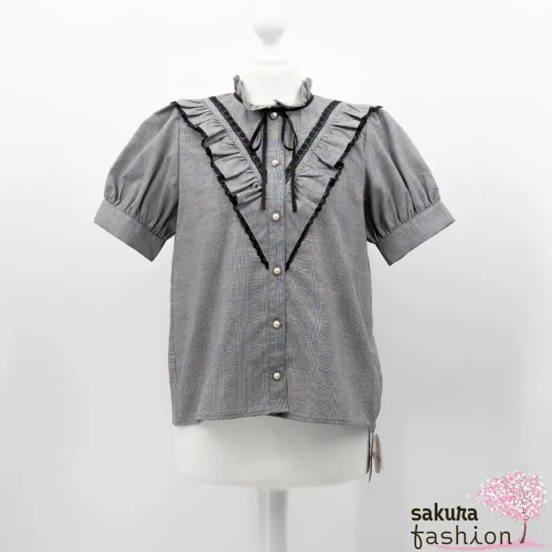 Ank Rouge | Bluse mit V-Rüsche und Puffärmeln | 401040192100 (weiß/rosa/grau)  - sakura fashion®