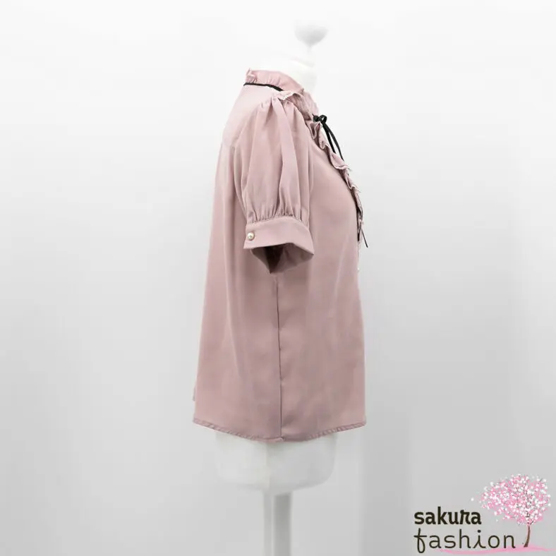 Ank Rouge | Bluse | 401040192100 Puffärmeln V-Rüsche fashion® und - sakura mit (weiß/rosa/grau)