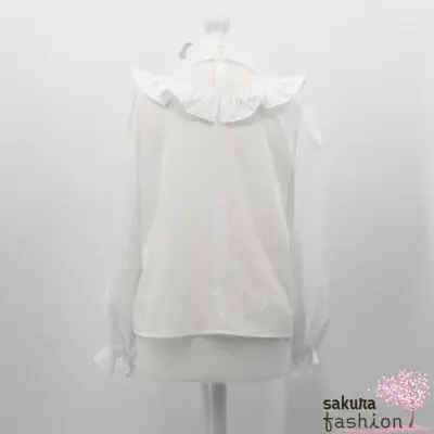 Ank Rouge Bluse Weiß Schleifen Schwarz Bijou Rüschen Tülldetail Langarm Basic Japan Kawaii Feminin