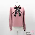 Ank Rouge Chinesische Bluse Cheongsam-Stil Langarm Rosa Schwarz Weiß Schleife Schriftzug Japan Kawaii Feminin