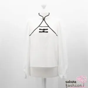 Ank Rouge Chinesische Bluse Cheongsam-Stil Langarm Weiß Schwarz Schleife Schriftzug Japan Kawaii Feminin