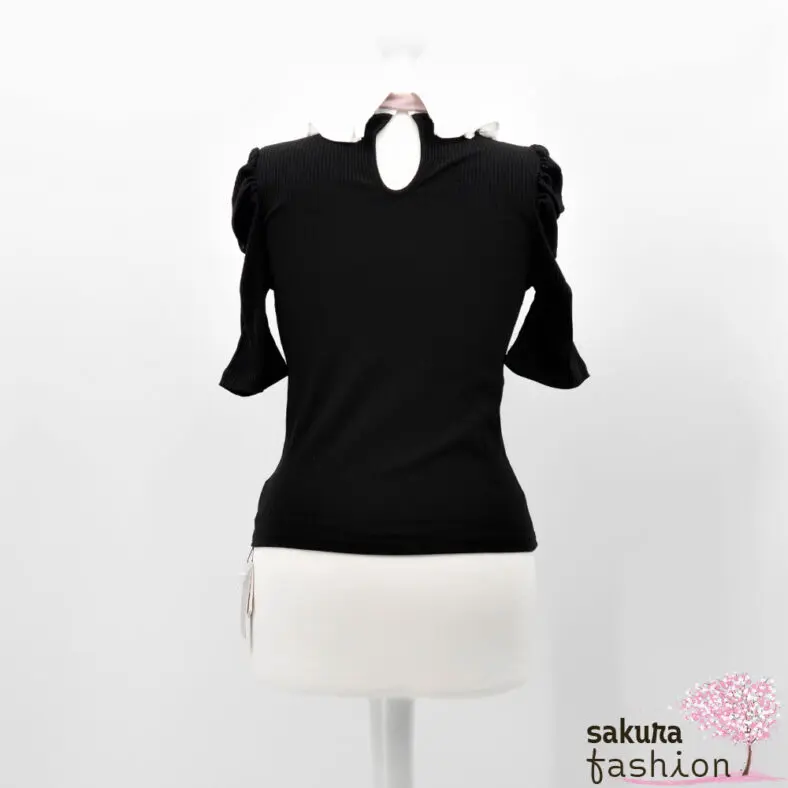 Ank Rouge Bluse Shirt Blusenshirt Schwarz Kragen Rüsche Weiß Schleife Rosa Japan Kawaii Feminin