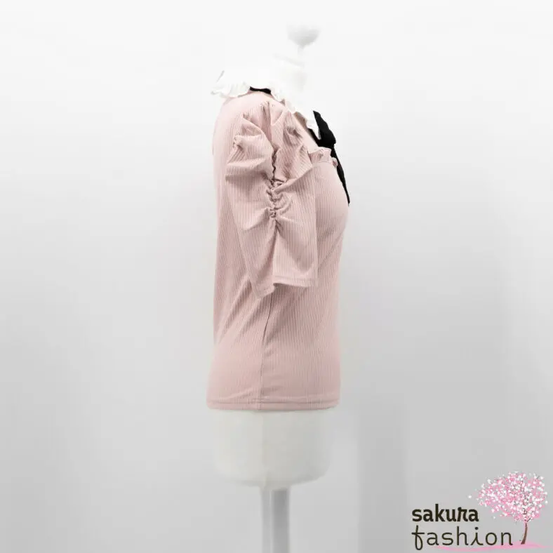 Ank Rouge Bluse Shirt Blusenshirt Rosa Kragen Rüsche Weiß Schleife Schwarz Japan Kawaii Feminin