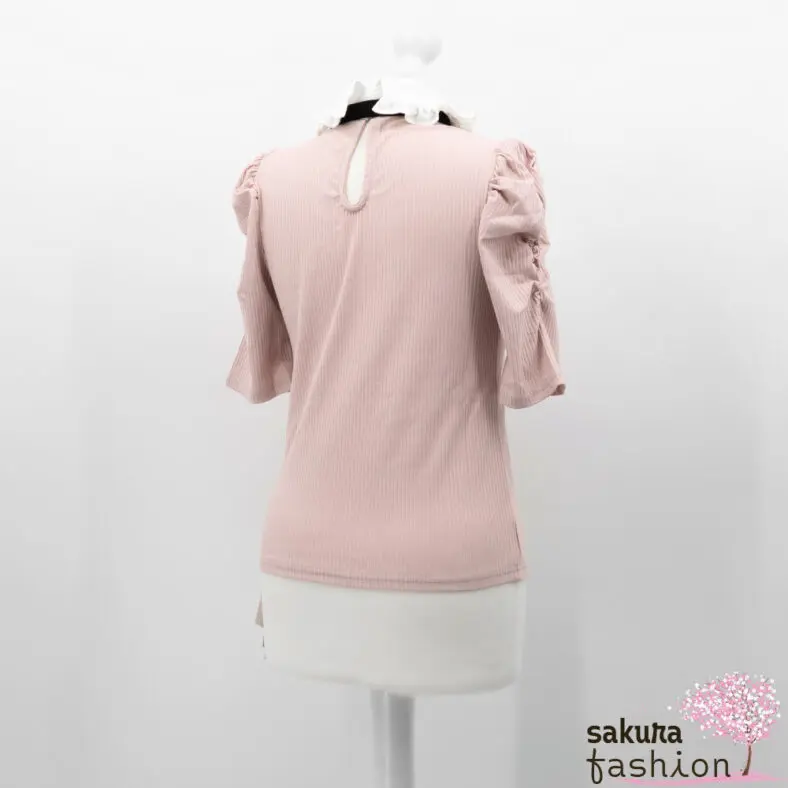 Ank Rouge Bluse Shirt Blusenshirt Rosa Kragen Rüsche Weiß Schleife Schwarz Japan Kawaii Feminin
