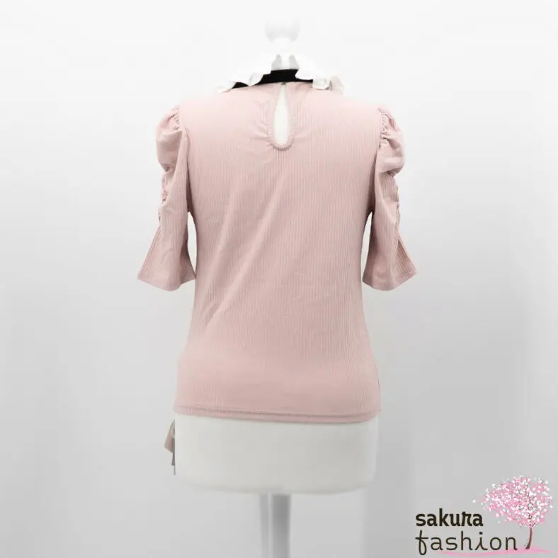 Ank Rouge Bluse Shirt Blusenshirt Rosa Kragen Rüsche Weiß Schleife Schwarz Japan Kawaii Feminin