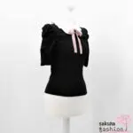 Ank Rouge Bluse Shirt Blusenshirt Schwarz Kragen Rüsche Weiß Schleife Rosa Japan Kawaii Feminin