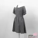 Ank Rouge Kleid Schwarz Grau Kariert Bubikragen Weiß mit Schleife Zierknöpfen Tailliert Puffärmel Japan Kawaii