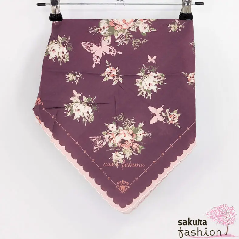 Axes Femme Tuch Accessoire Braun Floral Blumenmuster Rosa Schmetterling Bestickt Bogensaum  Handtaschentuch Halstuch Taschentuch, Einstecktuch Handtuch Japan Kawaii Feminin TS639X22 scalar embroidery handkerchieft brown