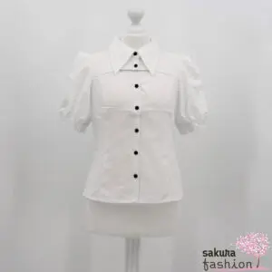 EATME Dekolleté-Bluse Weiß Schleifenband Kurzarm Japan Kawaii Feminin Sexy decollete open ribbon blouse