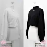EATME cropped Pullover Schwarz Weiß Rückenausschnitt Schleife Schleifenband Rückenfrei Bestickt Langarm Japan Kawaii Feminin Sexy back design suit top