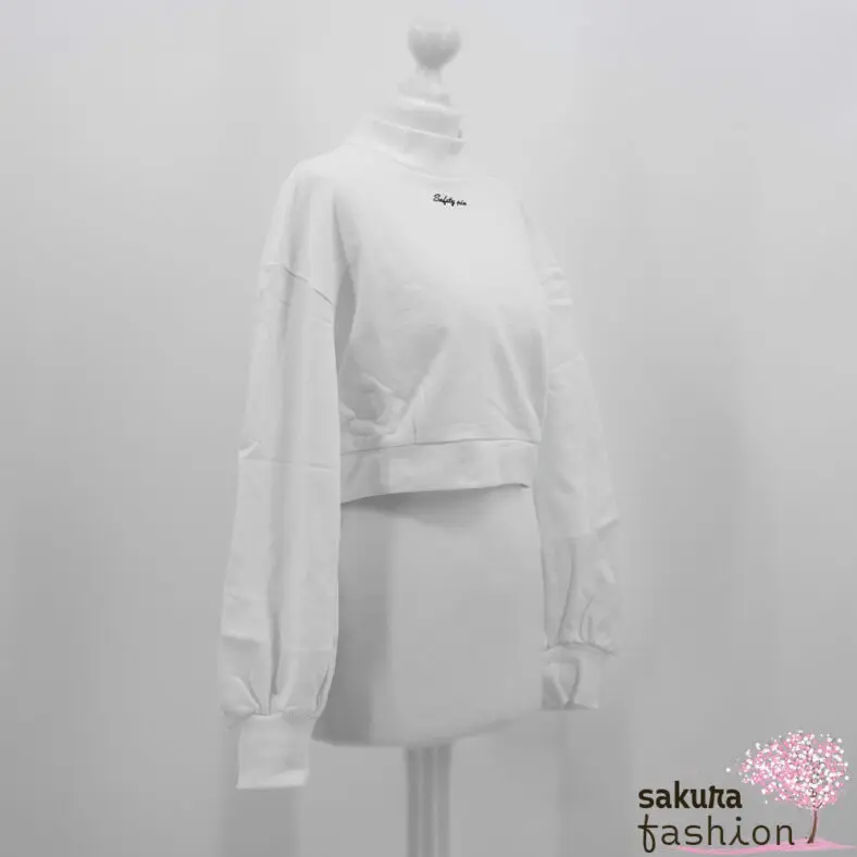EATME cropped Pullover Weiß Rückenausschnitt Schleife Schleifenband Rückenfrei Bestickt Langarm Japan Kawaii Feminin Sexy back design suit top