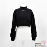 EATME cropped Pullover Schwarz Rückenausschnitt Schleife Schleifenband Rückenfrei Bestickt Langarm Japan Kawaii Feminin Sexy back design suit top