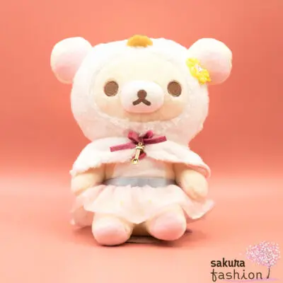 San-X Stofftier Plüschtier Bär Rilakkuma Chairoikoguma Braun Korilakkuma Weiß Kiiroitori Küken Vogel Gelb Swan Schwan Schwanensee Ballett Schleife Schmuckstein Glitzersteine Japan Kawaii swan and the golden flower and spoon