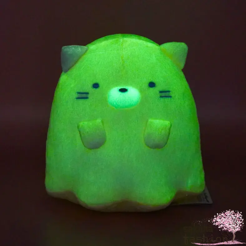 San-X Sumikko Gurashi Katze Neko Stofftier Plüschtier Leuchtet Gelb Geisterkostüm Weich Kuschelig Halloween Japan Kawaii luminous stuffed toy (ghost night park, cat)