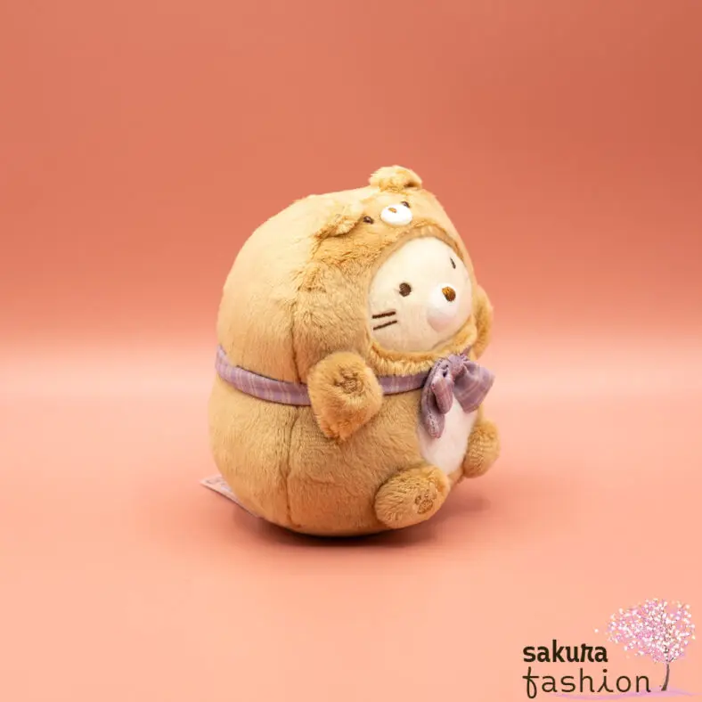 San-X Sumikko Gurashi Katze Neko Beige Bärenkostüm Braun Schleife Lila Kariert Weich Kuschelig Flauschig Japan Kawaii collect stuffed animals (at home bear café, cat)