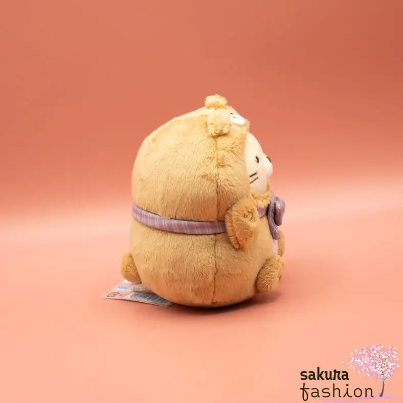 San-X Sumikko Gurashi Katze Neko Beige Bärenkostüm Braun Schleife Lila Kariert Weich Kuschelig Flauschig Japan Kawaii collect stuffed animals (at home bear café, cat)