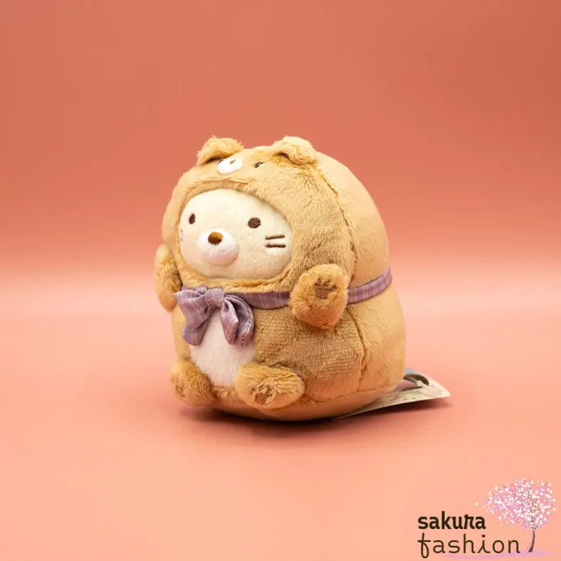 San-X Sumikko Gurashi Katze Neko Beige Bärenkostüm Braun Schleife Lila Kariert Weich Kuschelig Flauschig Japan Kawaii collect stuffed animals (at home bear café, cat)