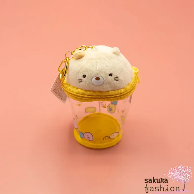 San-X Sumikko Gurashi Schlüsselanhänger atzen Neko Becher Beige Transparent Weich Katzenkopf Japan Kawaii odekake sumikko cup cat