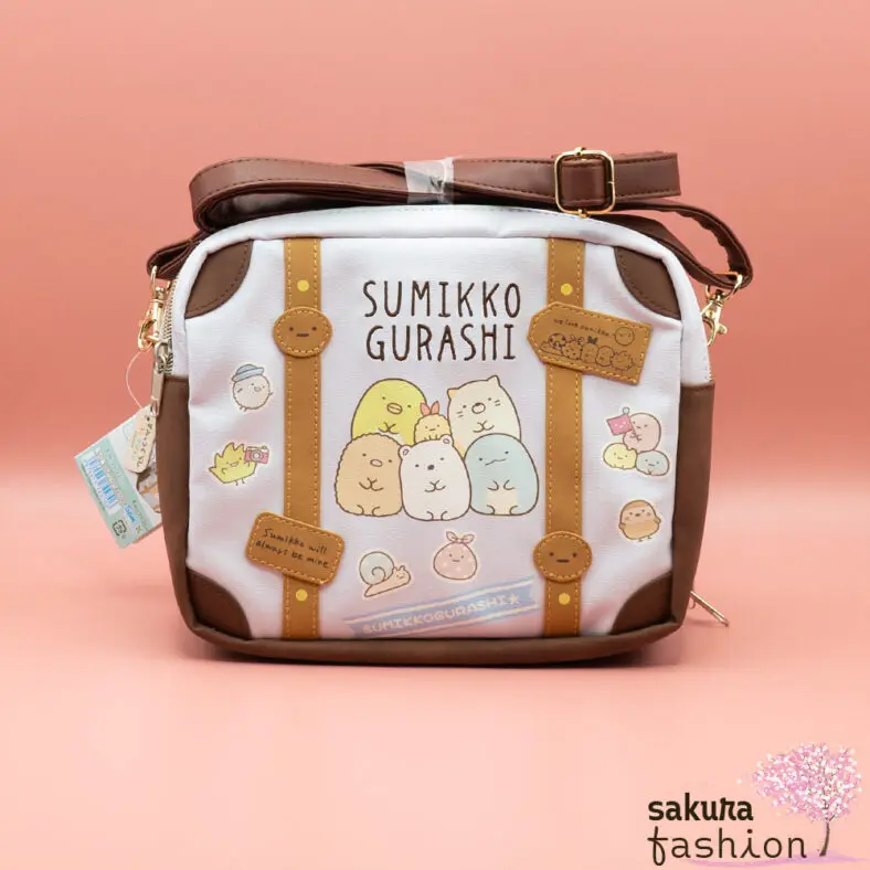 San-X Sumikko Gurashi Umhängetasche Lila Braun Motiv Katze Neko Eidechse Tokage Schweinekotelett Tonkatsu Eisbär Shirokuma Pinguin Penguin? Ebifurai No Shippo Garnenschwanz Japan Kawaii sumikore bag (purple)