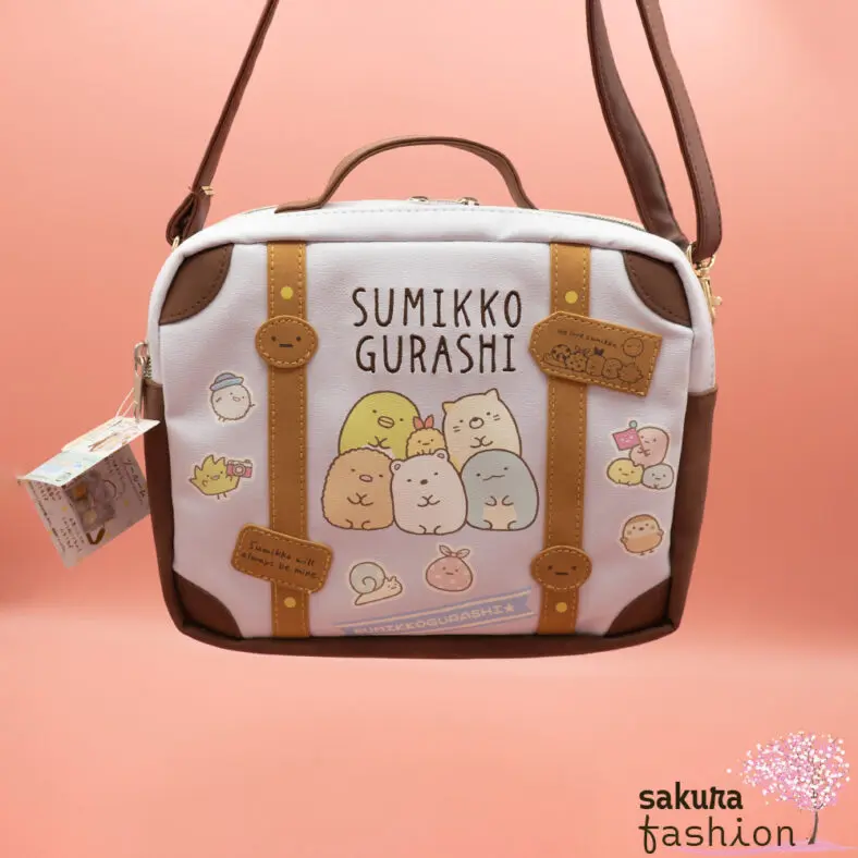 San-X Sumikko Gurashi Umhängetasche Lila Braun Motiv Katze Neko Eidechse Tokage Schweinekotelett Tonkatsu Eisbär Shirokuma Pinguin Penguin? Ebifurai No Shippo Garnenschwanz Japan Kawaii sumikore bag (purple)