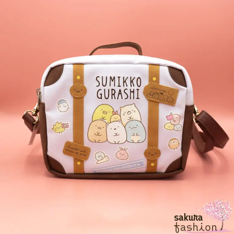 San-X Sumikko Gurashi Umhängetasche Lila Braun Motiv Katze Neko Eidechse Tokage Schweinekotelett Tonkatsu Eisbär Shirokuma Pinguin Penguin? Ebifurai No Shippo Garnenschwanz Japan Kawaii sumikore bag (purple)