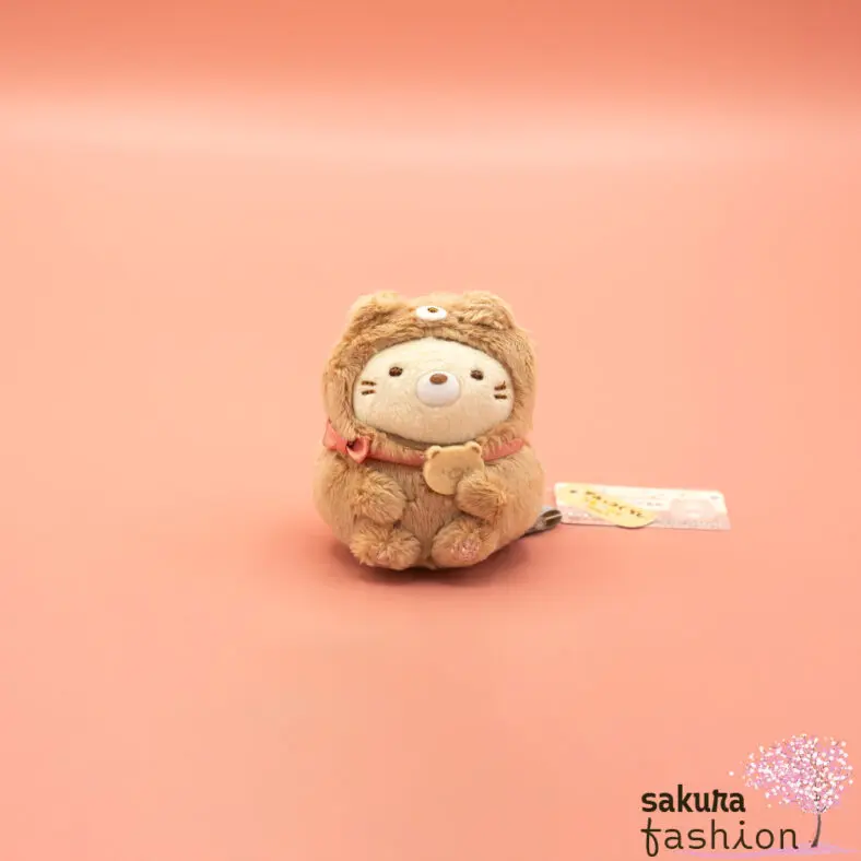 San-X Sumikko Gurashi Katze Neko Beige Bärenkostüm Braun Schleife Rosa Weich Kuschelig Flauschig Japan Kawaii tenori stuffed animals (at home bear cafe, cat)