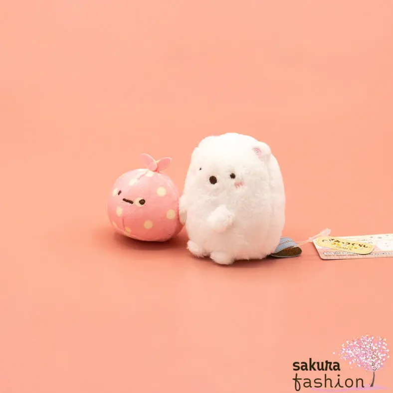 San-X Sumikko Gurashi Stofftier Set Eisbär Shirokuma Weiß Tuch Furoshiki Rosa Punkte Gelb Weich Japan Kawaii tenori plush toy (pair) (home café furoshiki & shirokuma)