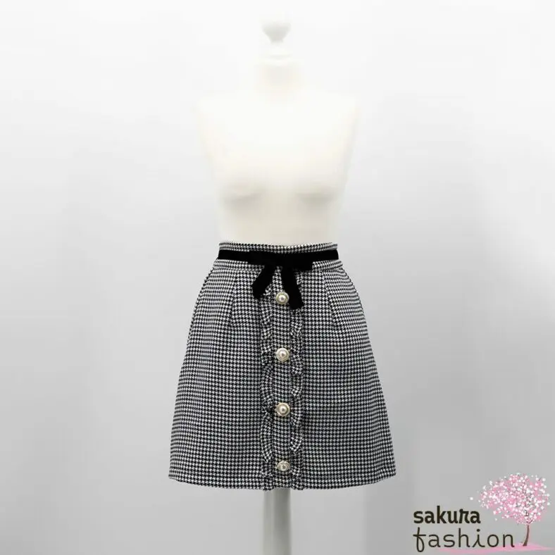 Ank Rouge Rock Kariet Schwarz Weiß Trapezförmig Schleife Perlen Japan Kawaii pearl ribbon trapezoidal skirt