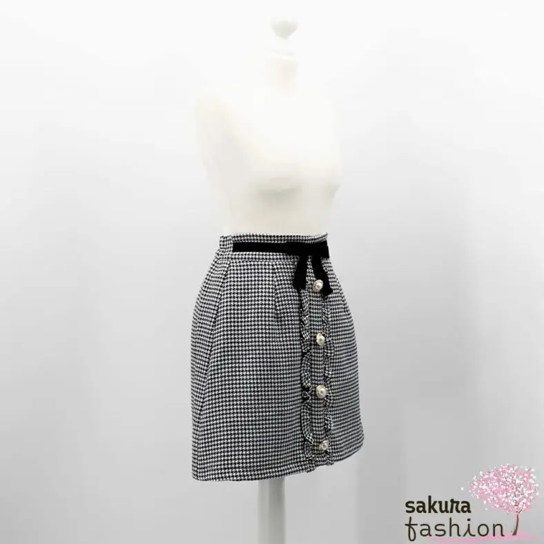 Ank Rouge Rock Kariet Schwarz Weiß Trapezförmig Schleife Perlen Japan Kawaii pearl ribbon trapezoidal skirt