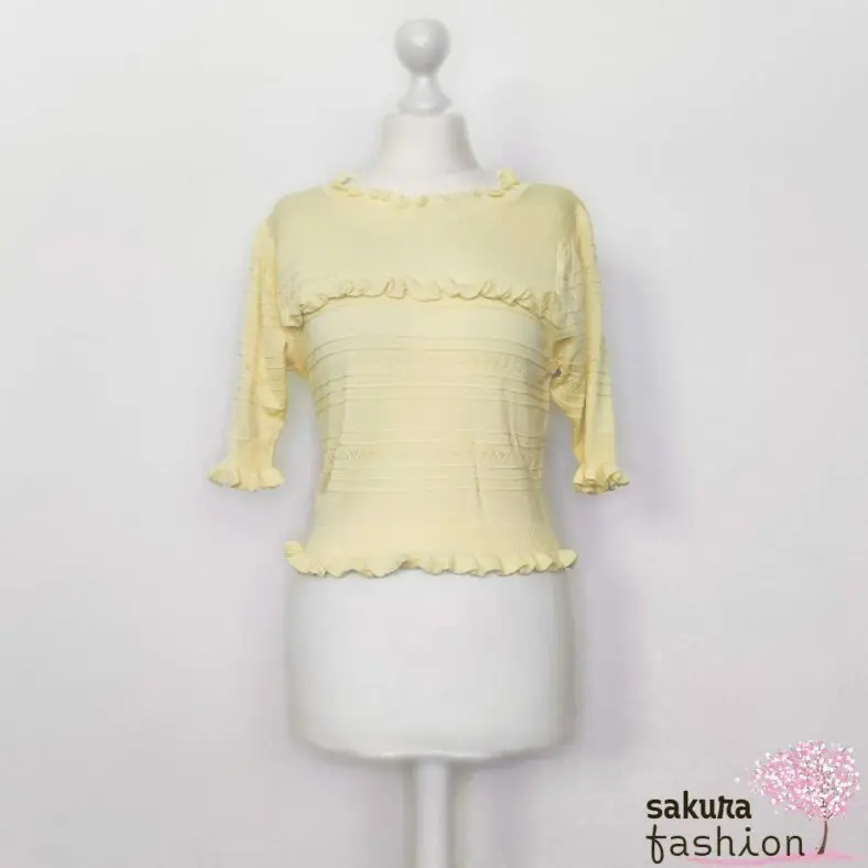 Liz Lisa Strickpullover Gelb Rüschen Halbarm Japan Kawaii border watermark knitting top yellow