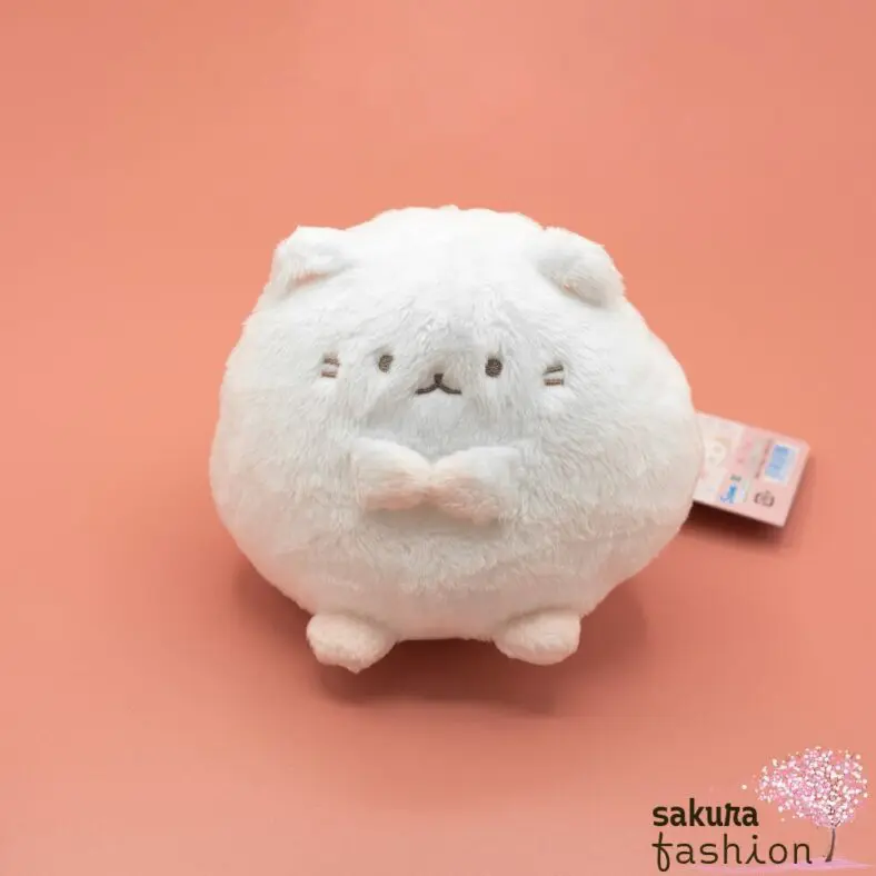 San-X Fanuwari Necolon Stofftier Mittelgroß Katze Weiß Pfote Rosa Bestickt Kugelrund Weich Flauschig Kuschelig Plüschtier Japan Kawaii stuffed toy (fluffy nekoron)