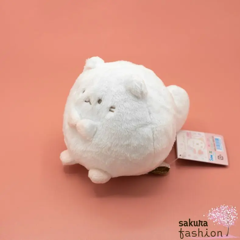 San-X Fanuwari Necolon Stofftier Mittelgroß Katze Weiß Pfote Rosa Bestickt Kugelrund Weich Flauschig Kuschelig Plüschtier Japan Kawaii stuffed toy (fluffy nekoron)