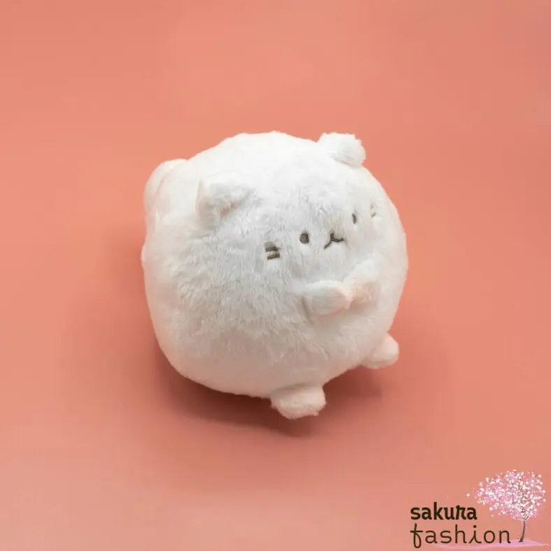 San-X Fanuwari Necolon Stofftier Mittelgroß Katze Weiß Pfote Rosa Bestickt Kugelrund Weich Flauschig Kuschelig Plüschtier Japan Kawaii stuffed toy (fluffy nekoron)