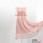 Liz Lisa Kleid Rosa Masi Lang Spitze Floral Häkelborte Herzen Schleifenband Schleife Gerafft Tailliert Schulterfrei Trägerkleid Zierknöpfe Halbarm Transparent Japan Kawaii Fish Tail One-piece pink