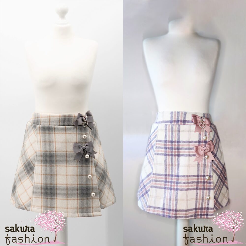 Liz Lisa | Ribbon Brooch Check Skirt | 105-4015-0 | gray